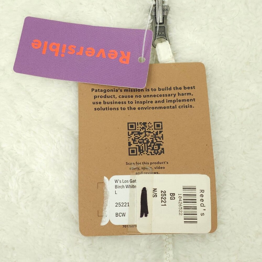 Patagonia Los Gatos Vest Hooded White Size L Reversible Fleece Zip Pockets New - Picture 7 of 16